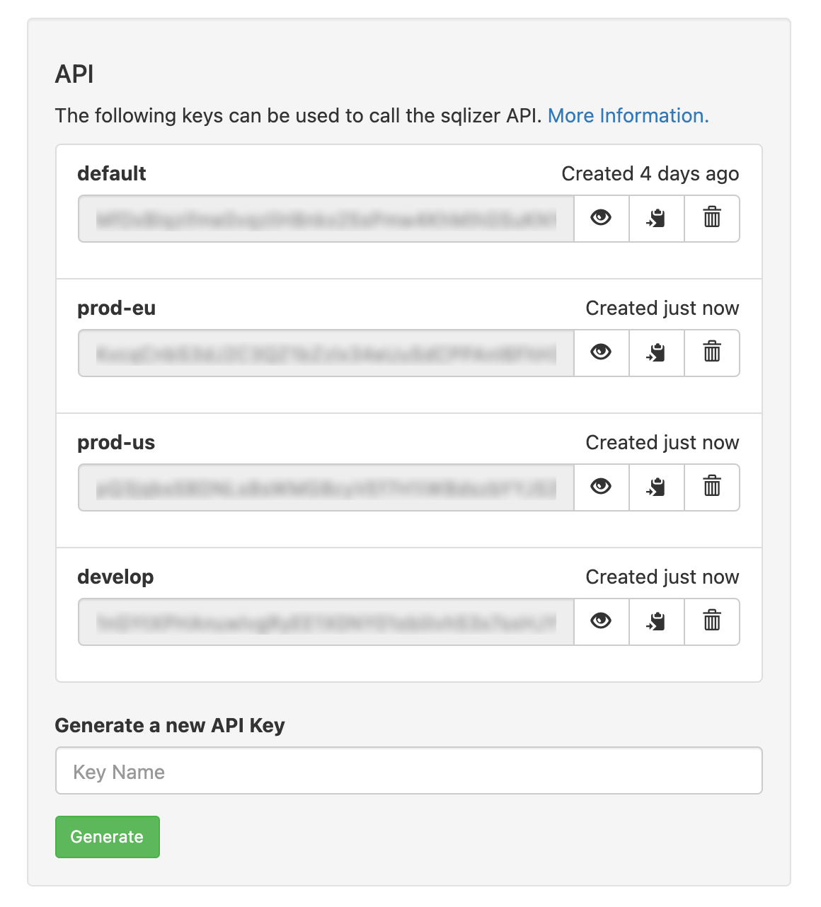 SQLizer API Keys